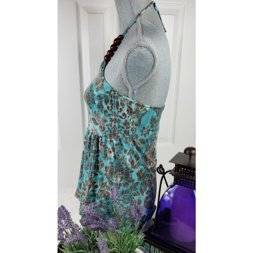 Saint Tropez Bohemian Beaded Babydoll Halter Top S - Picture 2 of 5